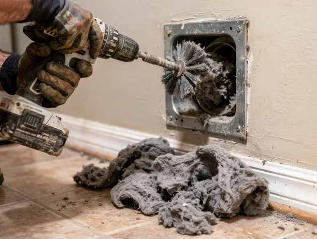 Certified Maywood Dryer Vent Cleaning technician performing dryer vent cleaning in Maywood