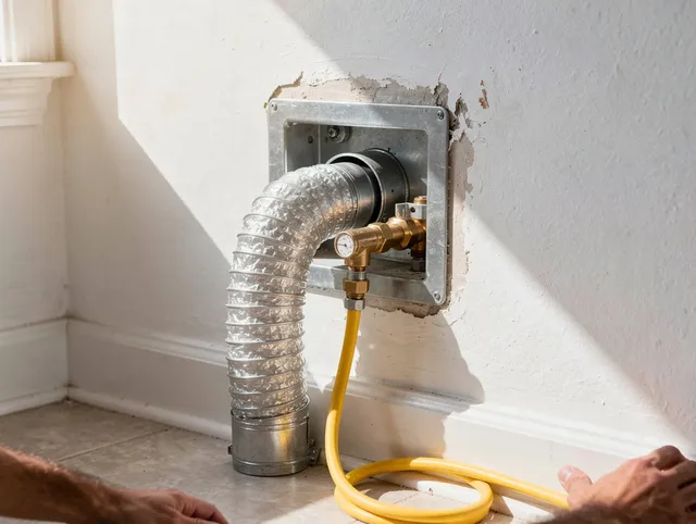 Maywood Dryer Vent Cleaning certified technician performing specialized gas dryer vent cleaning in Maywood